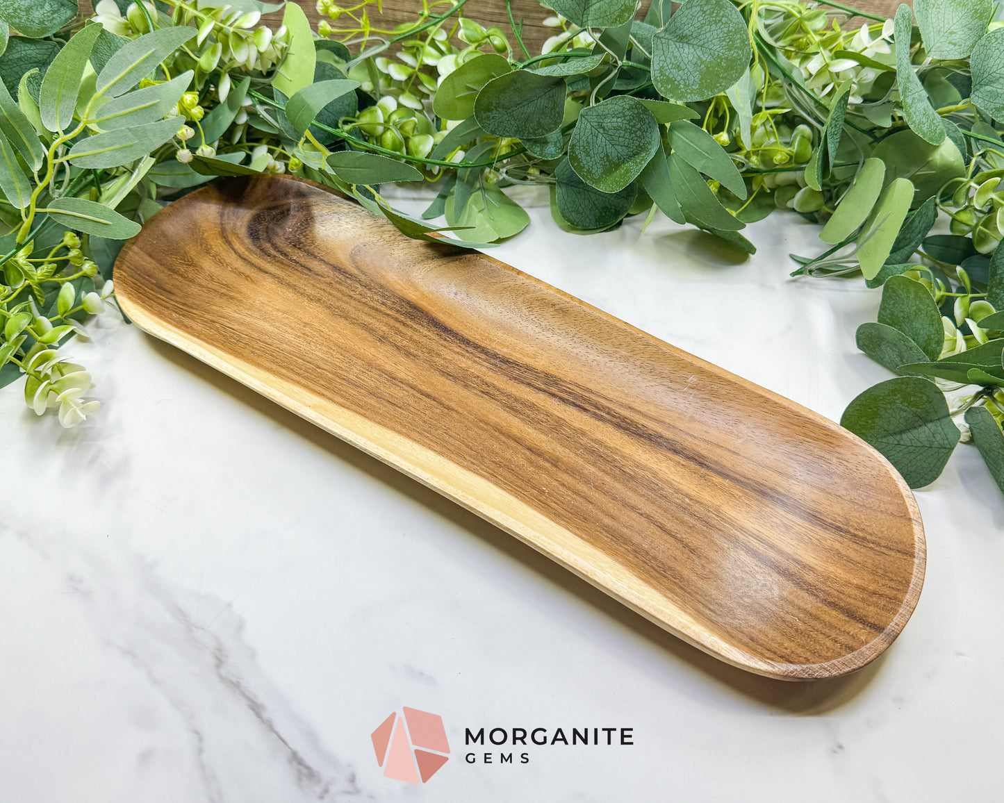 Large 16" Rounded Wood Display Tray – Natural Decorative Dish for Large Crystal Collections, Jewelry, & Altar Organization