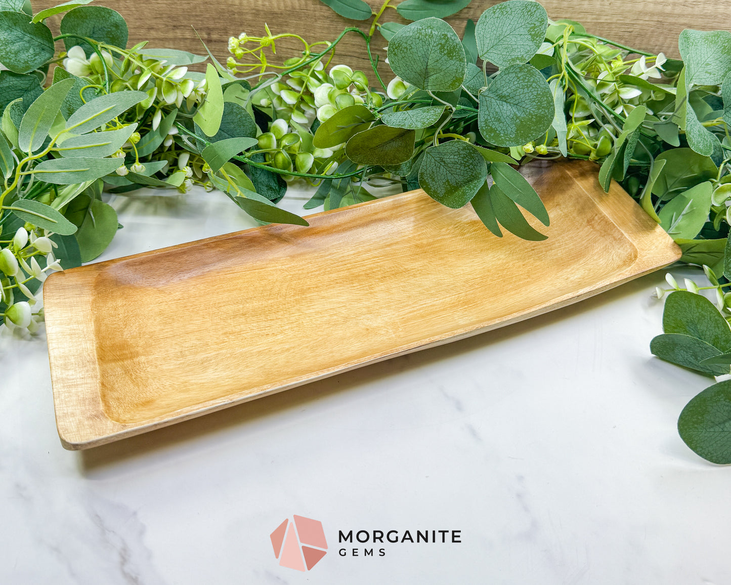 Large 16" Wood Rectangle Display Tray – Natural Decorative Dish for Crystal Collections, Jewelry, & Altar Organization