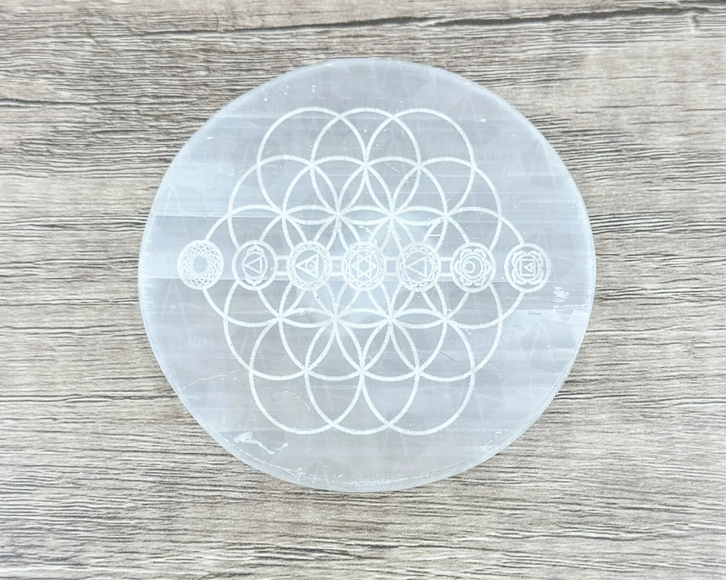 3-Inch Round Carved Selenite Plate – Handcrafted Crystal Charging Disc for Energy Cleansing-Morganite Gems