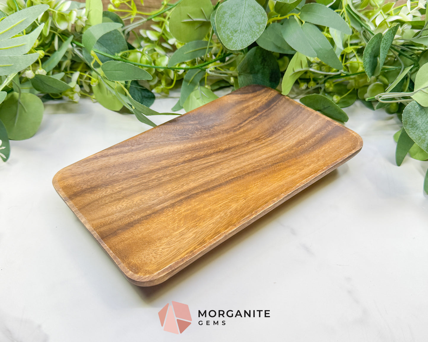 Handcrafted Wood Rectangle Display Tray – 9" x 5.5" Natural Decorative Dish for Crystals, Jewelry, & Altar Organization