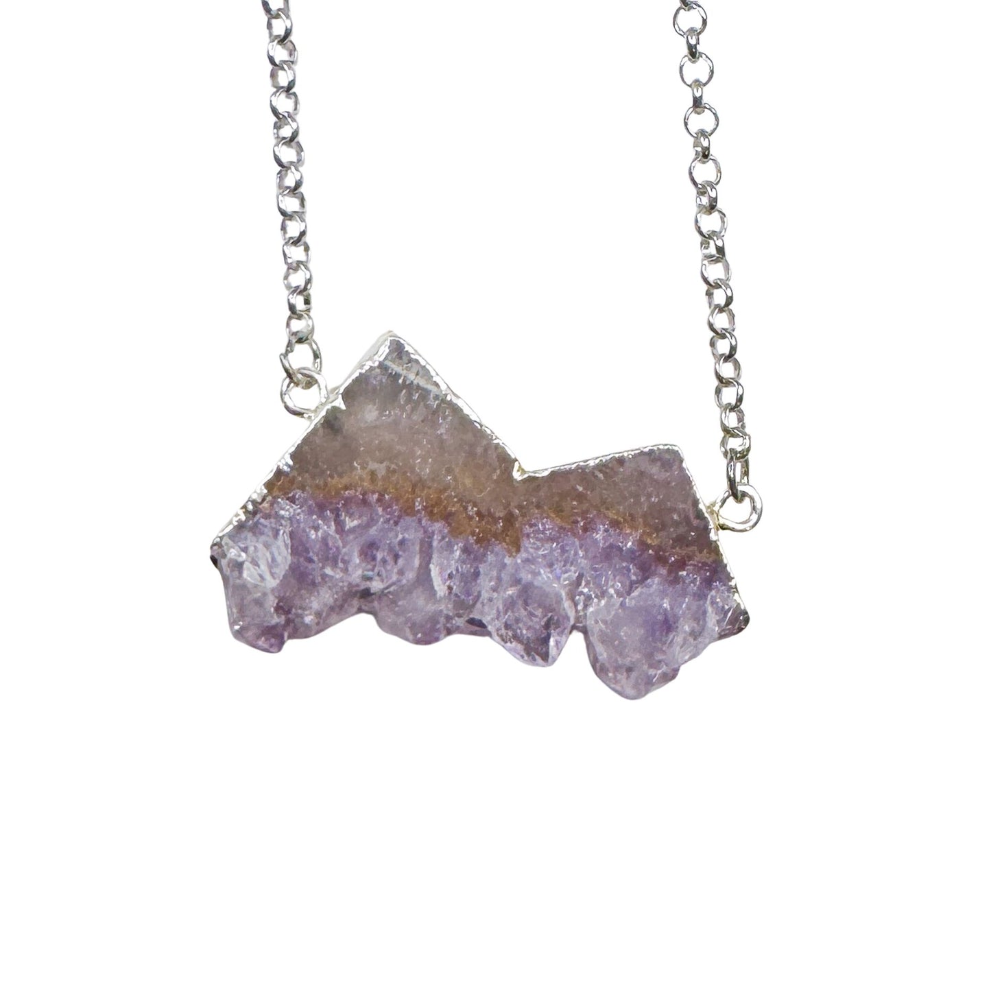 One-of-a-Kind Polished Amethyst Mountain Necklace – Hand-Shaped Druzy Crystal Peaks – Unique Purple Quartz Jewelry for Peace & Intuition