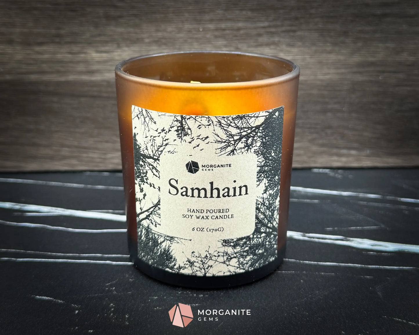 6 oz Samhain Candle – Autumn Witch Candle with Crystals | Warm Smoky Apple Blend | Sabbat Ritual Candle - Container