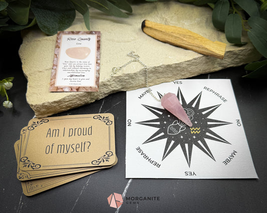 Aquarius Pendulum Set – Astrology Divination Kit with Crystal Pendulum Zodiac Mat Gift Box & Mindset Prompts