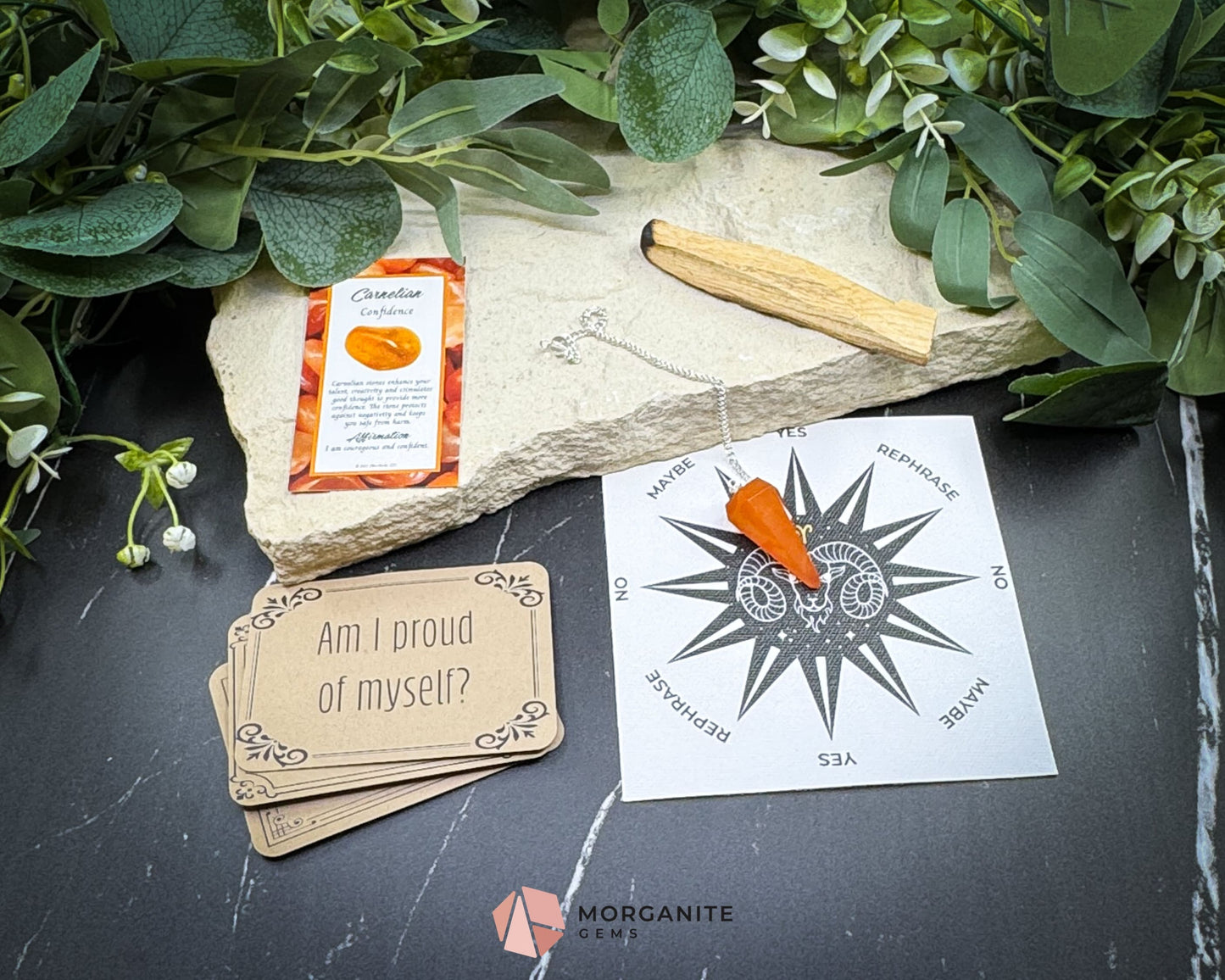 Aries Pendulum Set – Crystal Divination Kit with Zodiac Mat Gift Box & Fire Sign Energy Tools for Courage & Clarity