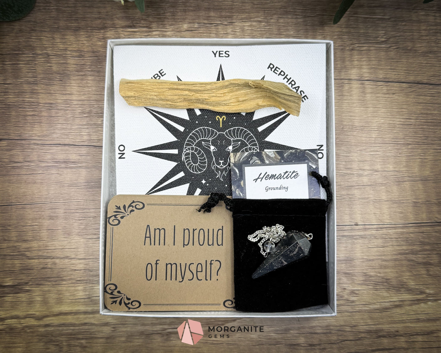 Aries Pendulum Set – Crystal Divination Kit with Zodiac Mat Gift Box & Fire Sign Energy Tools for Courage & Clarity
