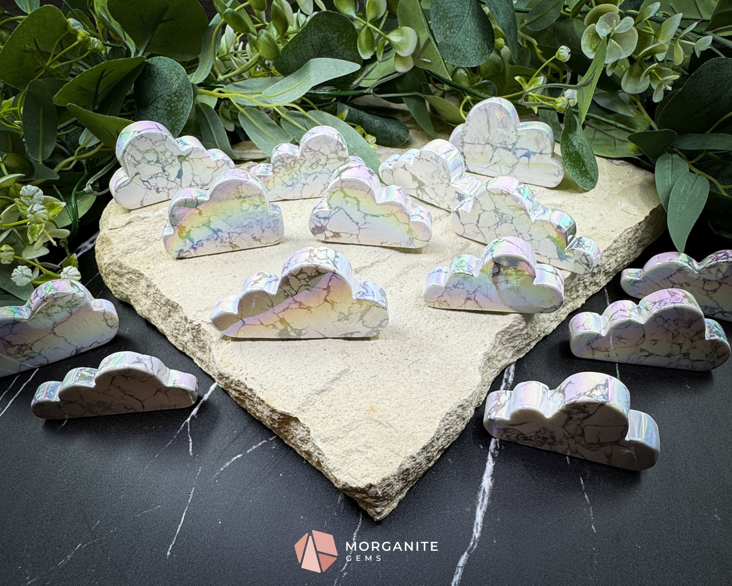 Aura Howlite Cloud Carving (2’’–3’’) | Self-Standing | Calming & Clarity | Info Card Included - Metaphysical Crystals