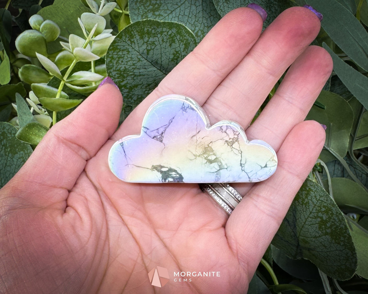 Aura Howlite Cloud Carving (2’’–3’’) | Self-Standing | Calming & Clarity | Info Card Included - Metaphysical Crystals