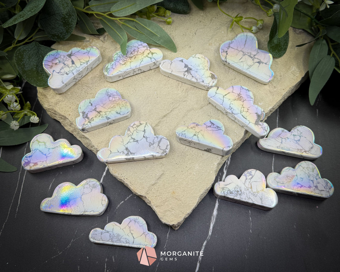 Aura Howlite Cloud Carving (2’’–3’’) | Self-Standing | Calming & Clarity | Info Card Included - Metaphysical Crystals