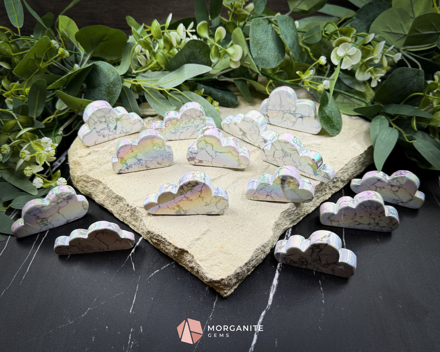 Aura Howlite Cloud Carving (2’’–3’’) | Self-Standing | Calming & Clarity | Info Card Included - Metaphysical Crystals