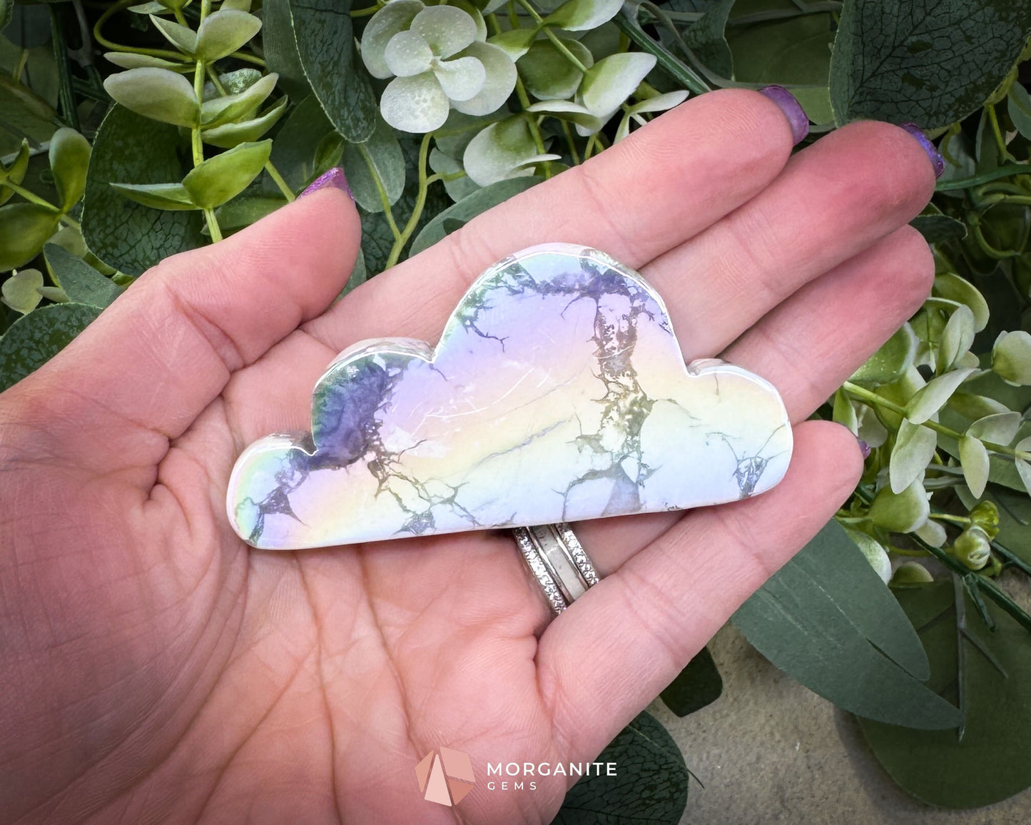 Aura Howlite Cloud Carving (2’’–3’’) | Self-Standing | Calming & Clarity | Info Card Included - Metaphysical Crystals