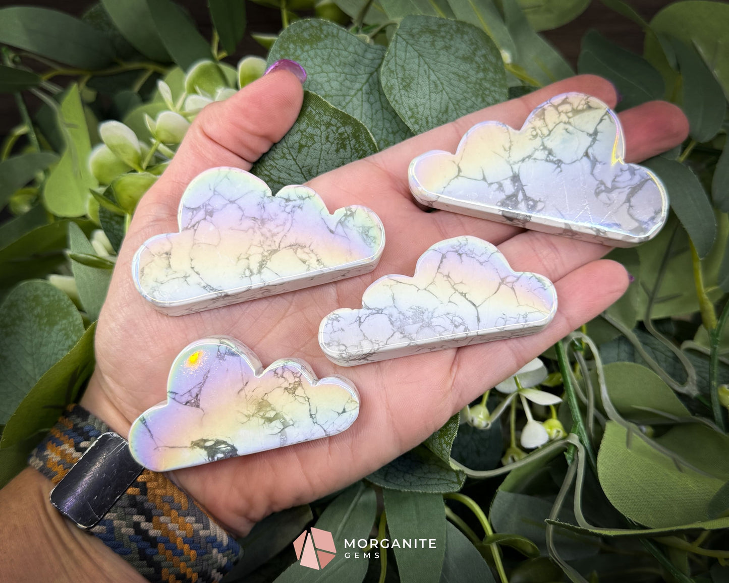 Aura Howlite Cloud Carving (2’’–3’’) | Self-Standing | Calming & Clarity | Info Card Included - Metaphysical Crystals