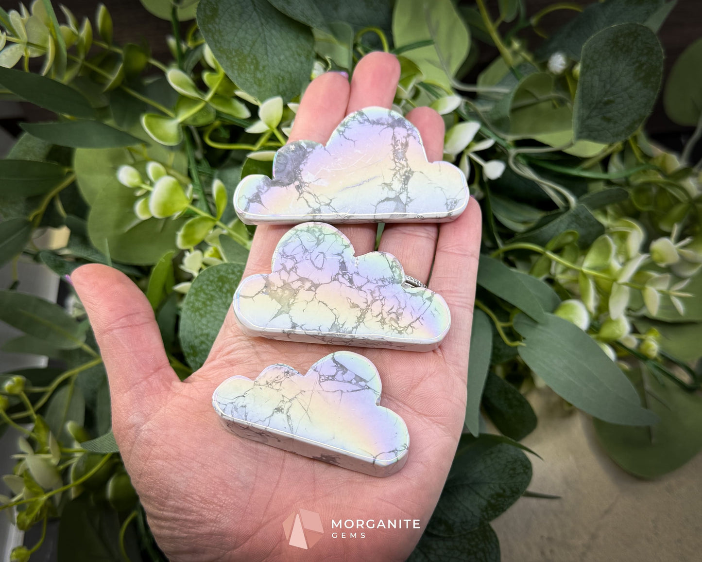 Aura Howlite Cloud Carving (2’’–3’’) | Self-Standing | Calming & Clarity | Info Card Included - Metaphysical Crystals