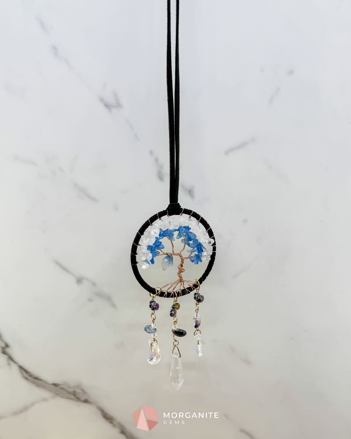 Blue & White Tree of Life Crystal Moon Dreamcatcher – Suncatcher for Car Wall or Office Home & Living