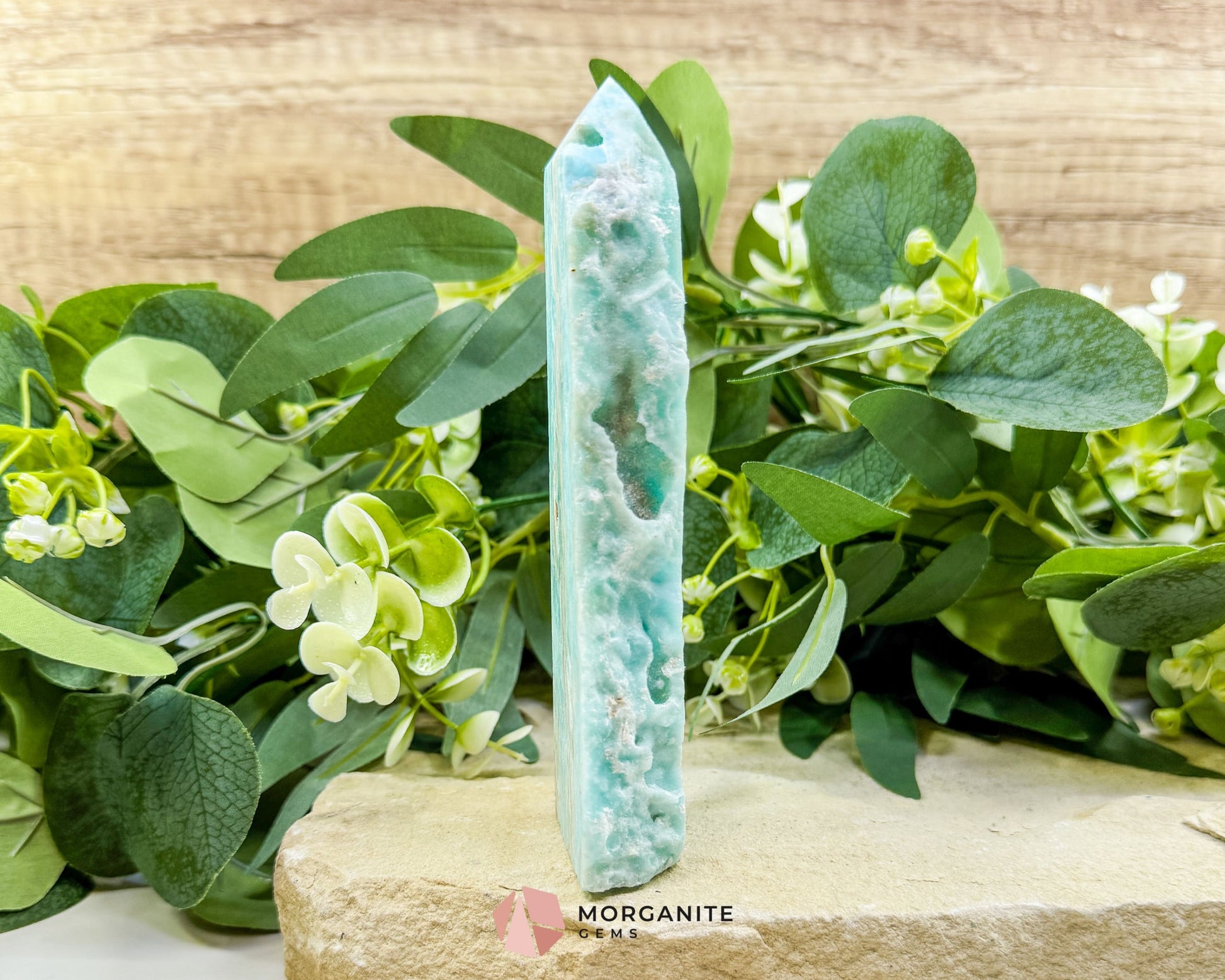 Caribbean Calcite Hemimorphite Tower No. 1 – 5.8″ Sliced & Druzy Crystal Tower | 280 g - Metaphysical Crystals