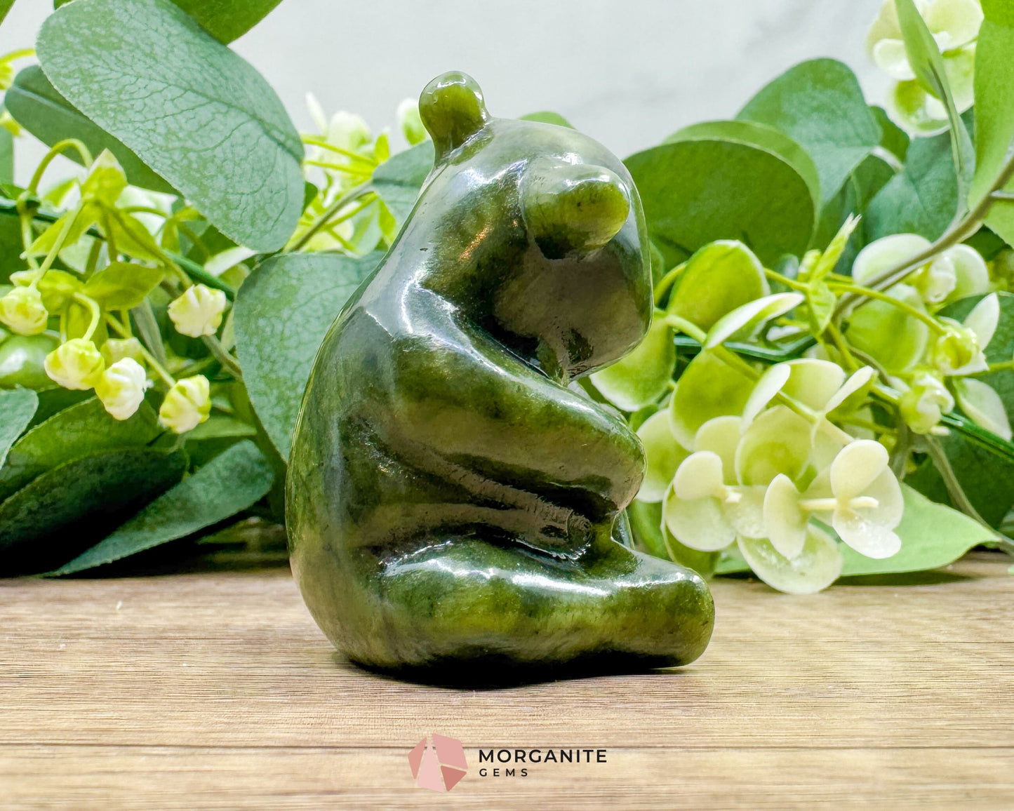 Dark Green Serpentine Panda Carving | Hand-Carved Animal Totem for Grounding Luck & Earth Energy - Metaphysical Crystals