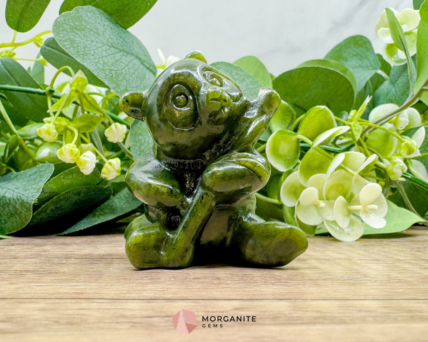 Dark Green Serpentine Panda Carving | Hand-Carved Animal Totem for Grounding Luck & Earth Energy - Metaphysical Crystals