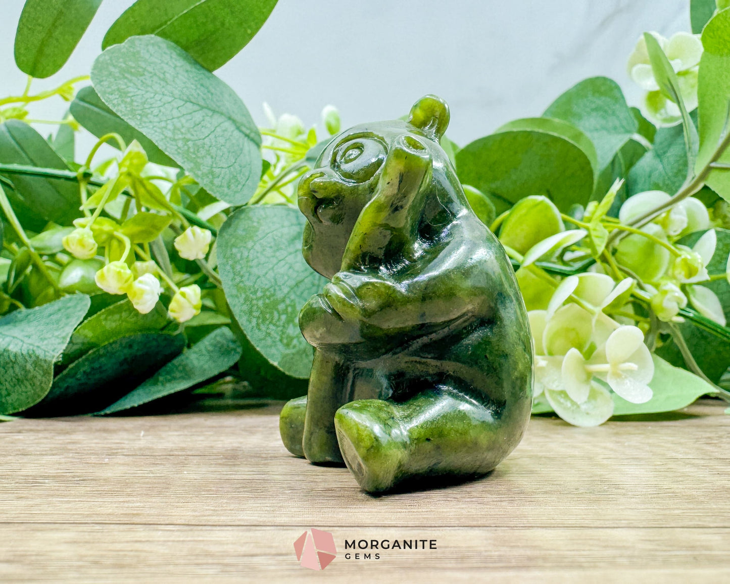 Dark Green Serpentine Panda Carving | Hand-Carved Animal Totem for Grounding Luck & Earth Energy - Metaphysical Crystals