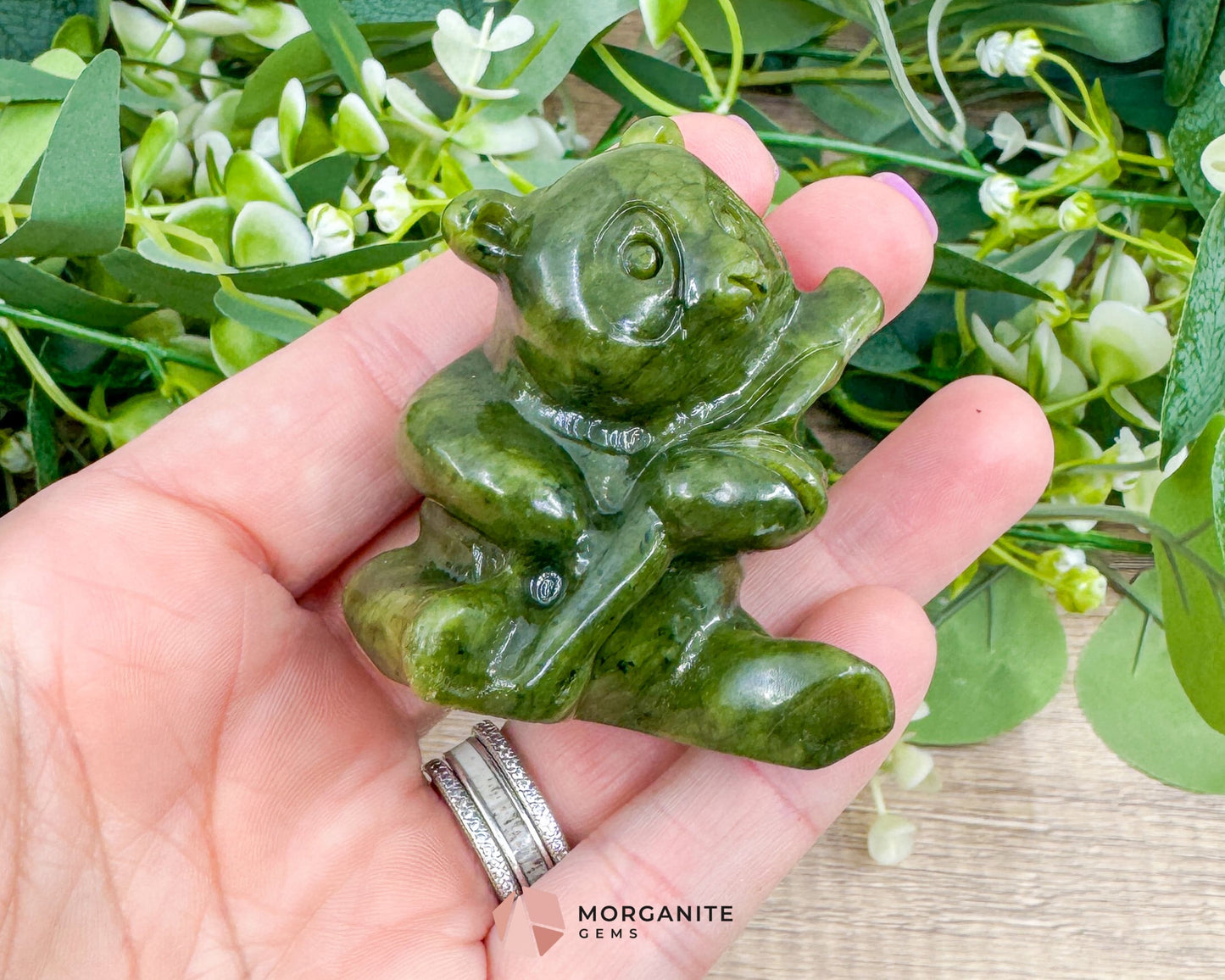 Dark Green Serpentine Panda Carving | Hand-Carved Animal Totem for Grounding Luck & Earth Energy - Metaphysical Crystals