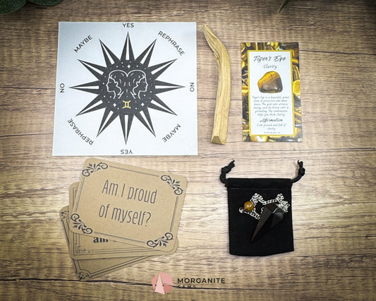 Gemini Pendulum Set – Astrology Crystal Divination Kit with Gift Box Zodiac Mat & Intuitive Energy Tools - Metaphysical
