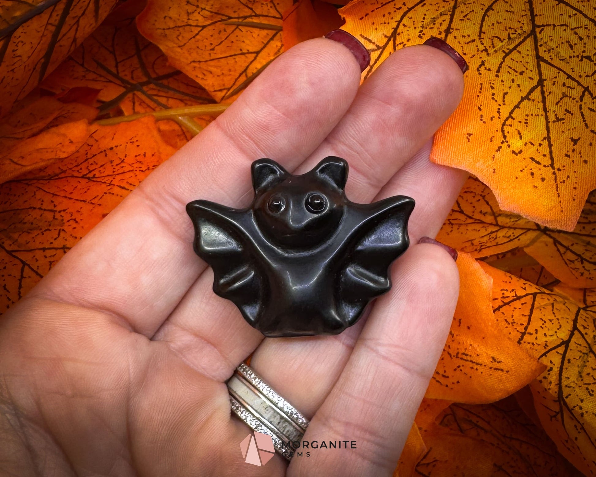 Halloween Bat Carving – Yooperlite & Obsidian Variants | 1.2″ × 1.6″ × 0.5″ | 20g Crystal Figurine - Obsidian