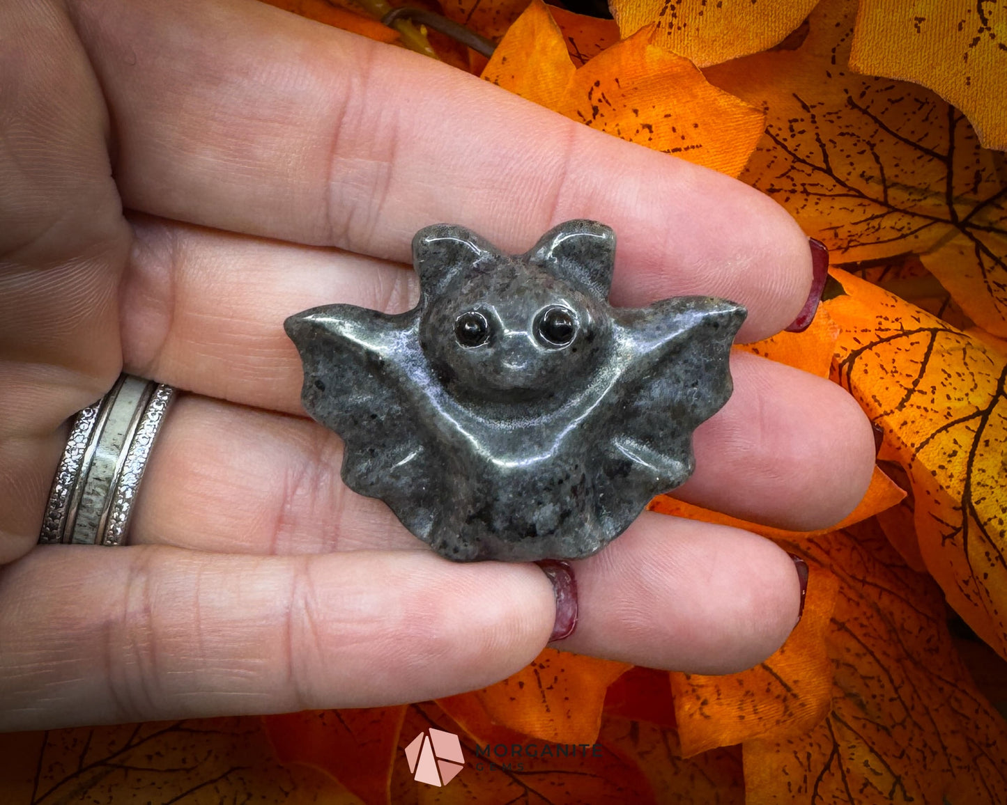 Halloween Bat Carving – Yooperlite & Obsidian Variants | 1.2″ × 1.6″ × 0.5″ | 20g Crystal Figurine - Yooperlite