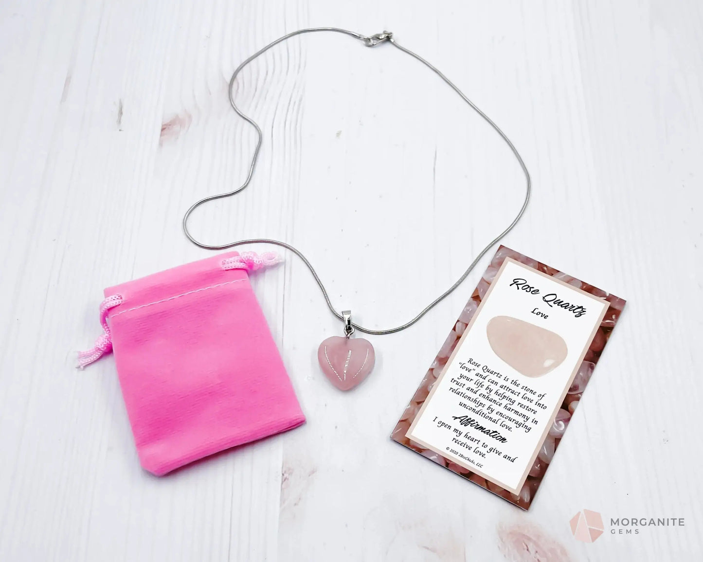 Heart Shaped Rose Quartz Pendant Necklace-Morganite Gems
