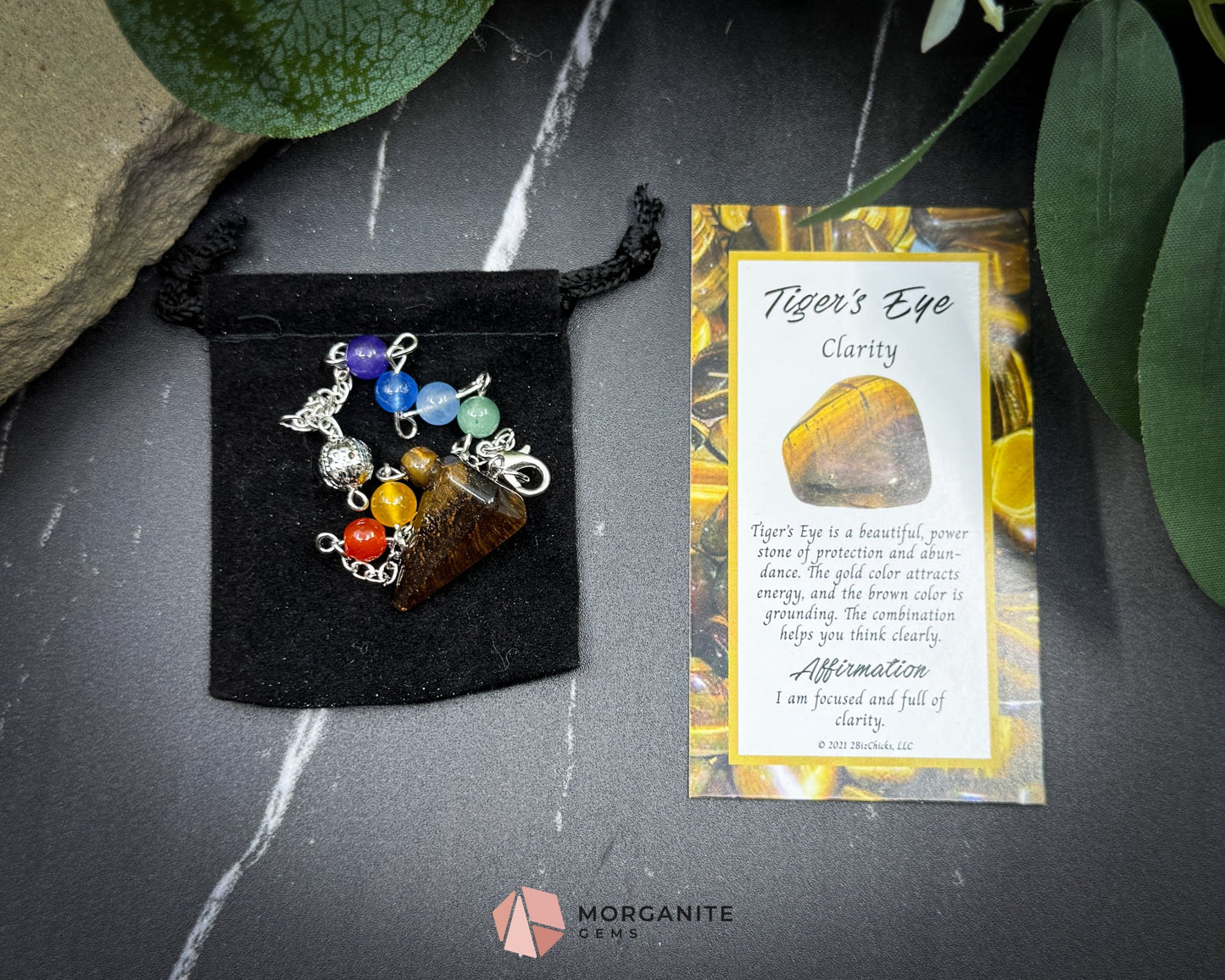 Mini Chakra Tiger’s Eye Pendulum with Chakra Chain for Balance & Energy Flow - Metaphysical Crystals