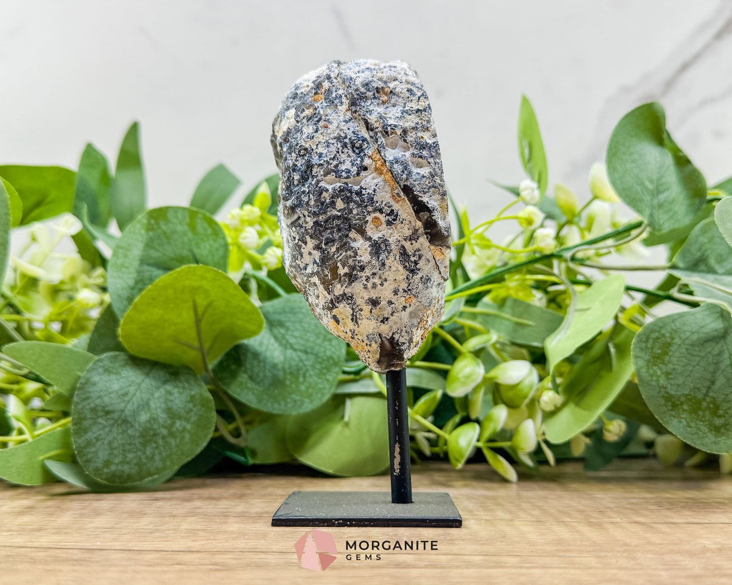Polished Geode Slice on Metal Stand No 3 – 5.3’’ Tall Display Specimen for Grounding Balance & Home Decor