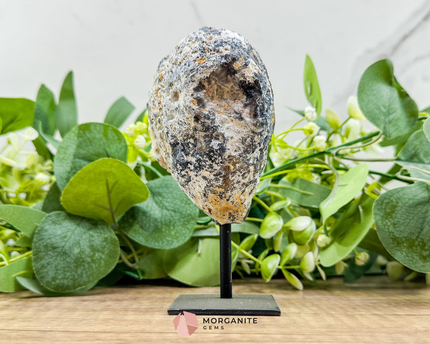 Polished Geode Slice on Metal Stand No 3 – 5.3’’ Tall Display Specimen for Grounding Balance & Home Decor