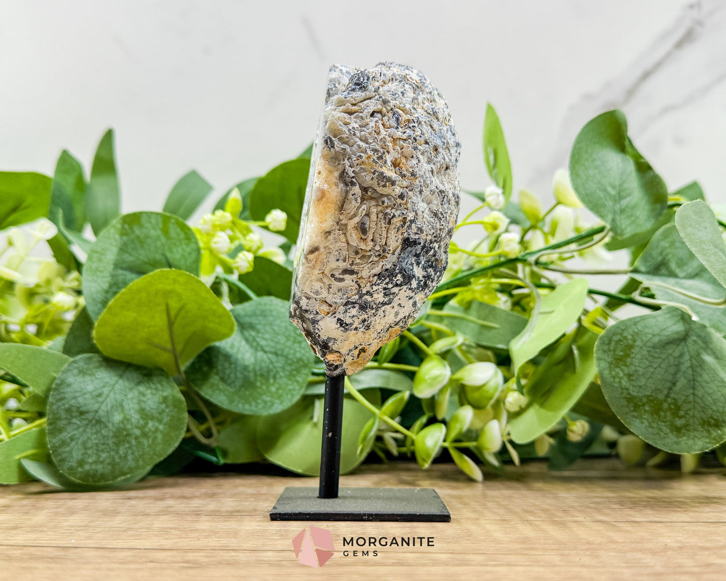 Polished Geode Slice on Metal Stand No 3 – 5.3’’ Tall Display Specimen for Grounding Balance & Home Decor