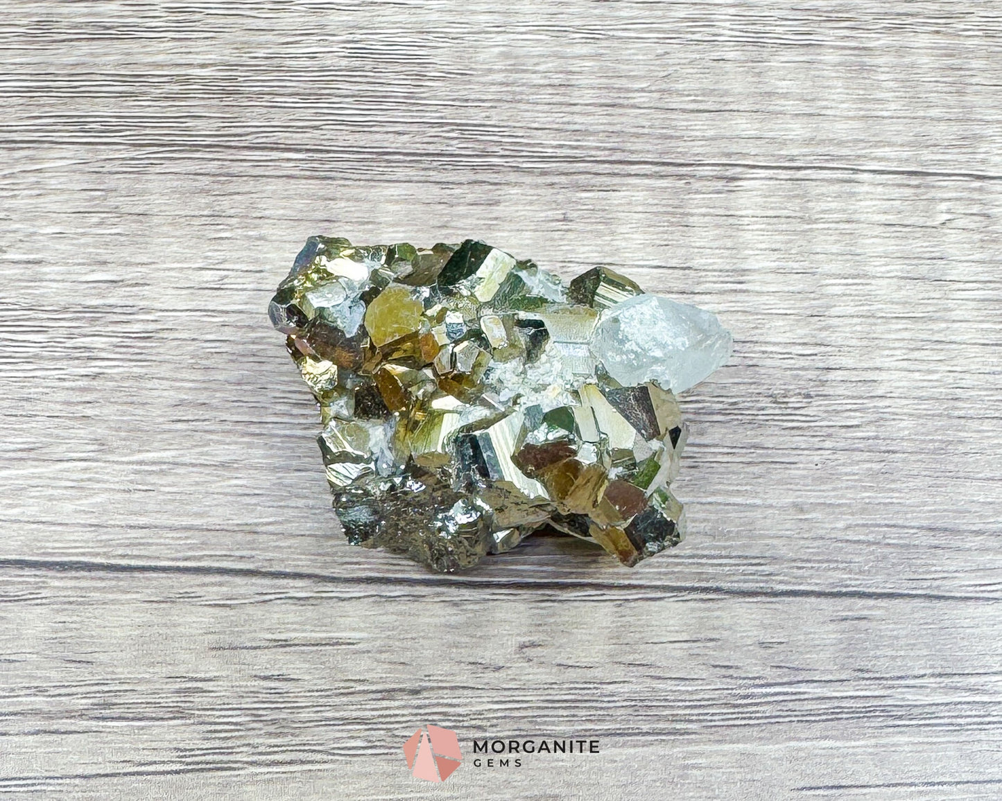Pyrite Cluster with Clear Quartz – 72g Natural Mineral Specimen for Prosperity Clarity & Protection - Metaphysical