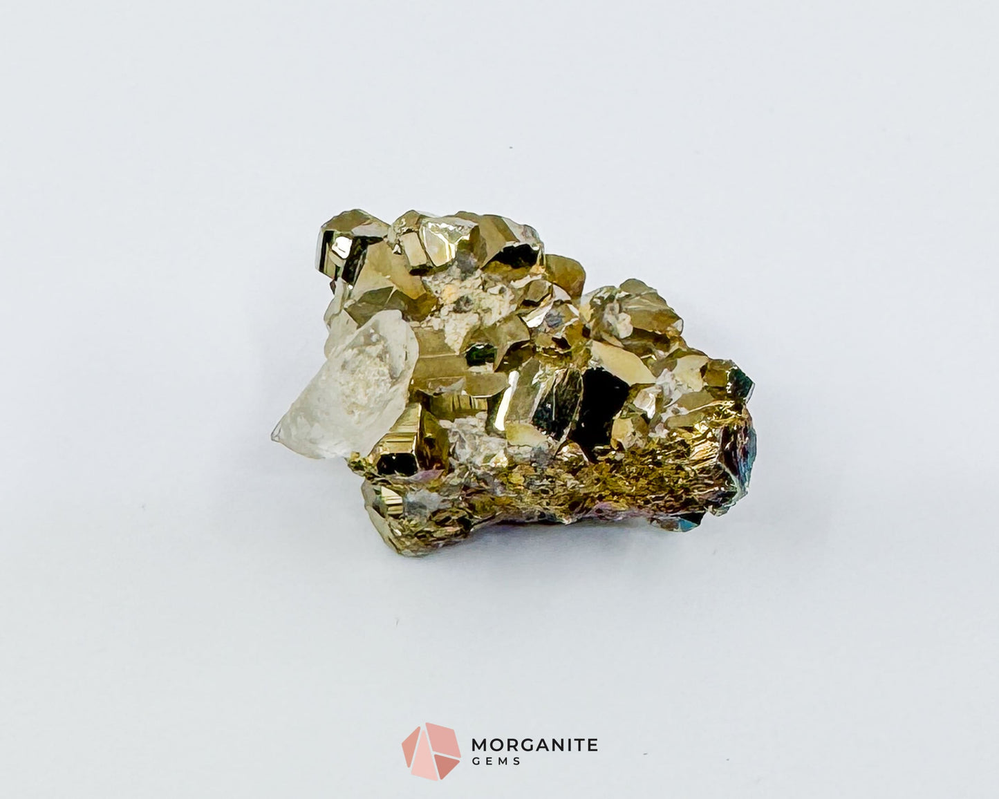 Pyrite Cluster with Clear Quartz – 72g Natural Mineral Specimen for Prosperity Clarity & Protection - Metaphysical