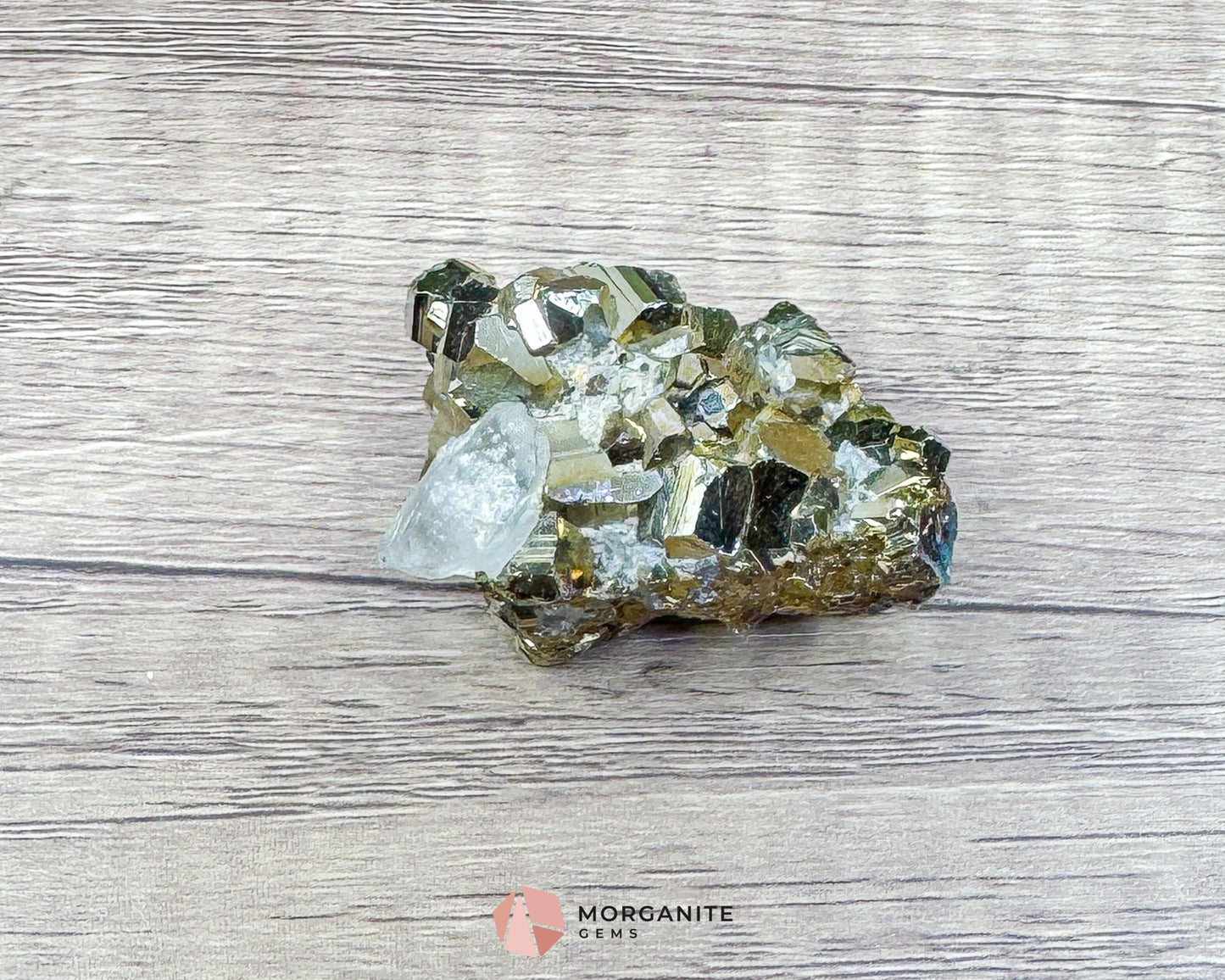 Pyrite Cluster with Clear Quartz – 72g Natural Mineral Specimen for Prosperity Clarity & Protection - Metaphysical