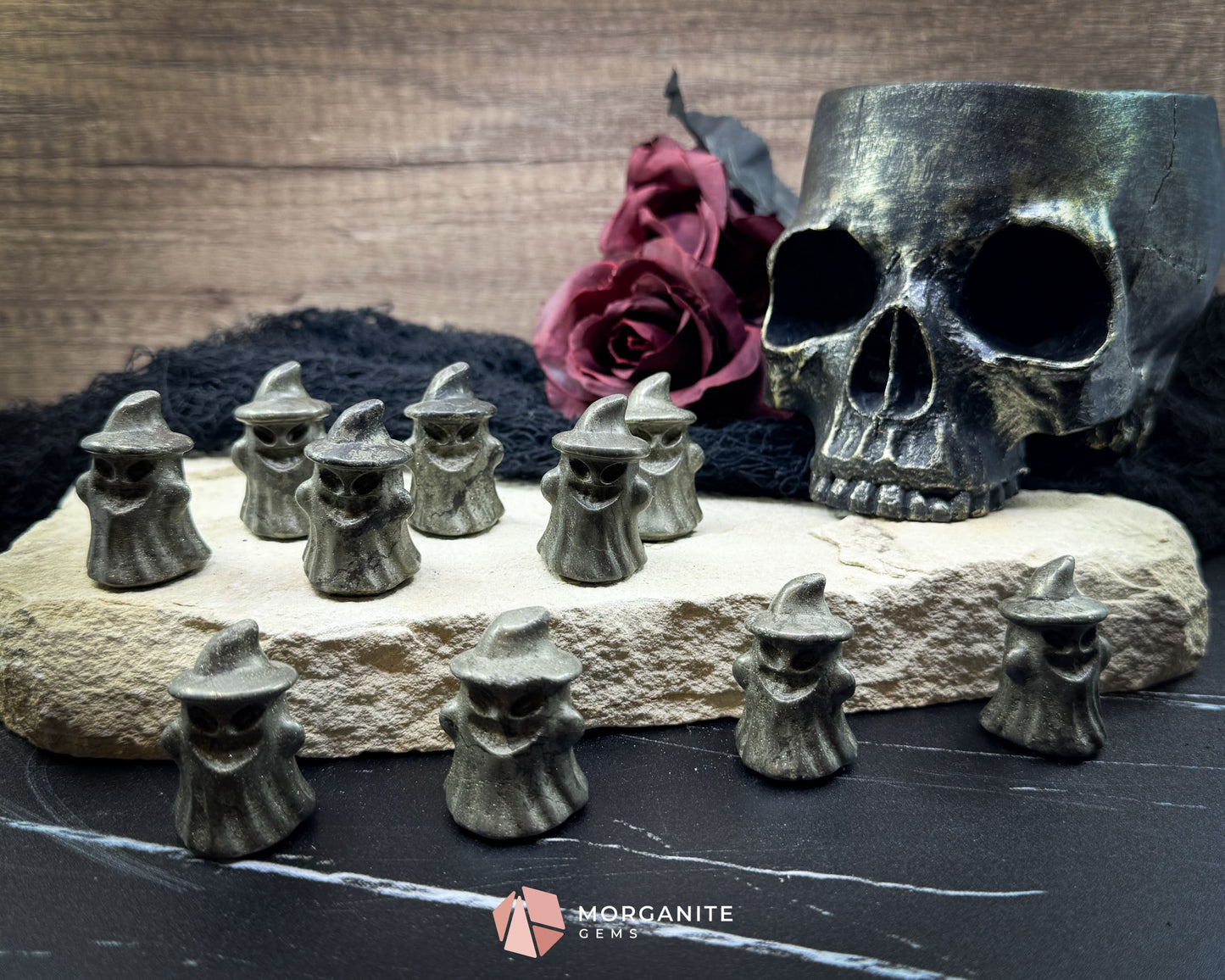 Pyrite Ghost Figurine with Hat (~40 mm) – Random Selection + Info Card Metaphysical Crystals