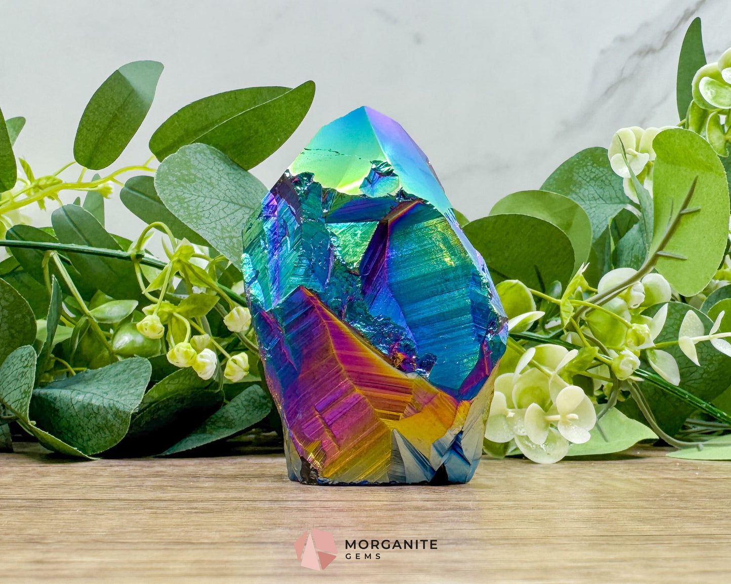 Rainbow Aura Black Obsidian Point No. 2 – Rough Cut Crystal for Protection Grounding & Energy Clearing - Metaphysical