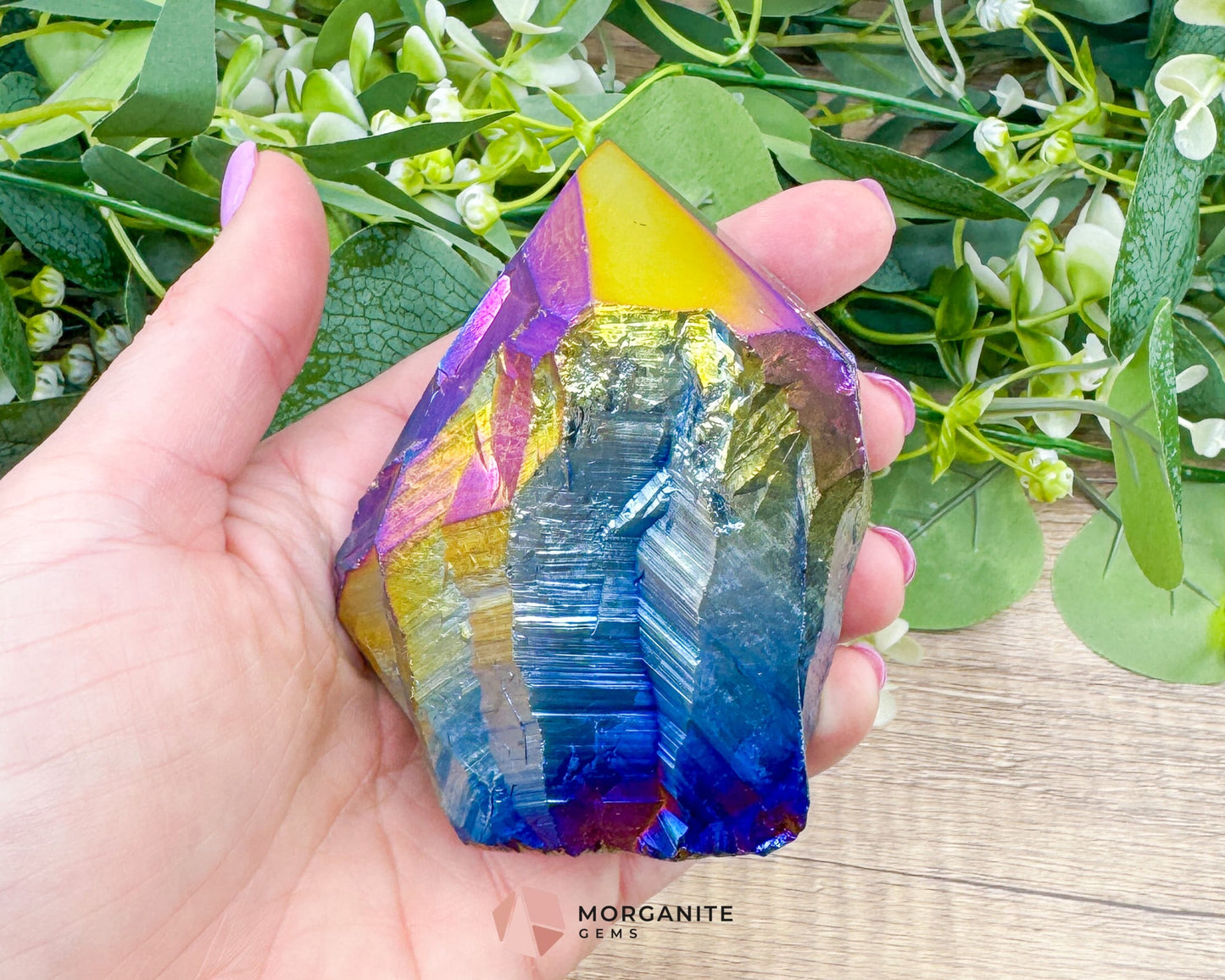 Rainbow Aura Black Obsidian Point No. 2 – Rough Cut Crystal for Protection Grounding & Energy Clearing - Metaphysical