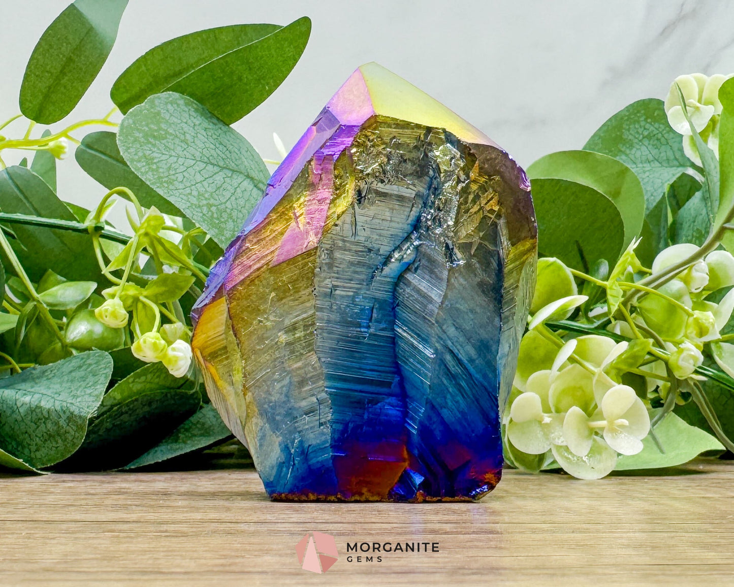 Rainbow Aura Black Obsidian Point No. 2 – Rough Cut Crystal for Protection Grounding & Energy Clearing - Metaphysical