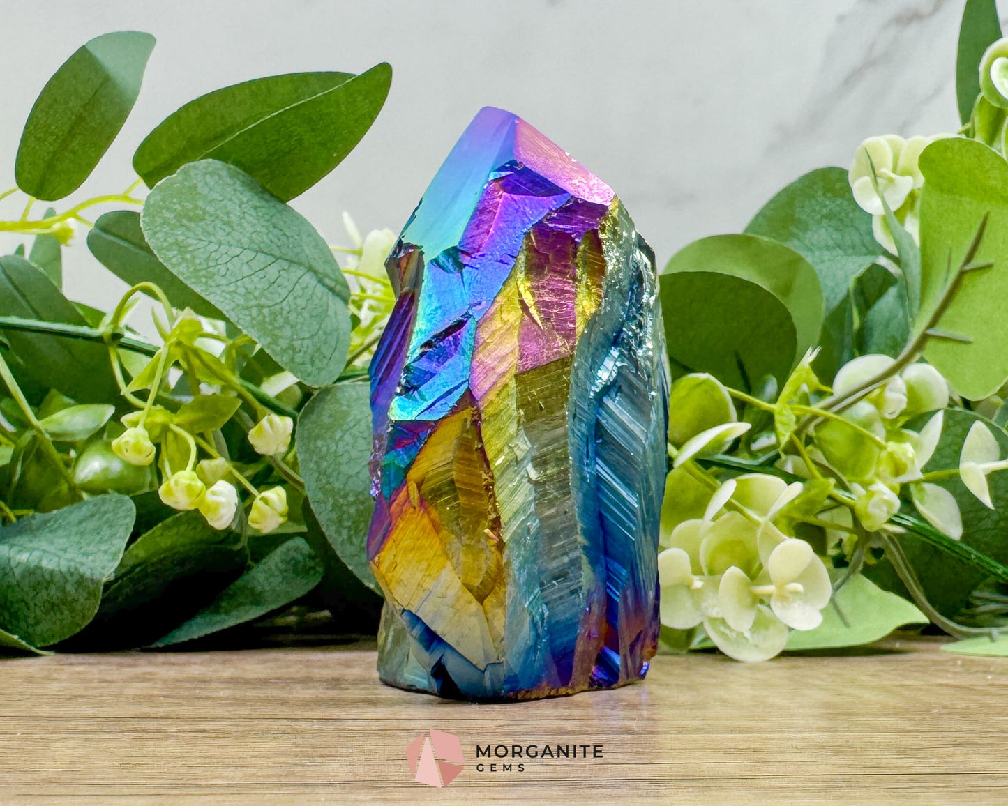 Rainbow Aura Black Obsidian Point No. 2 – Rough Cut Crystal for Protection Grounding & Energy Clearing - Metaphysical