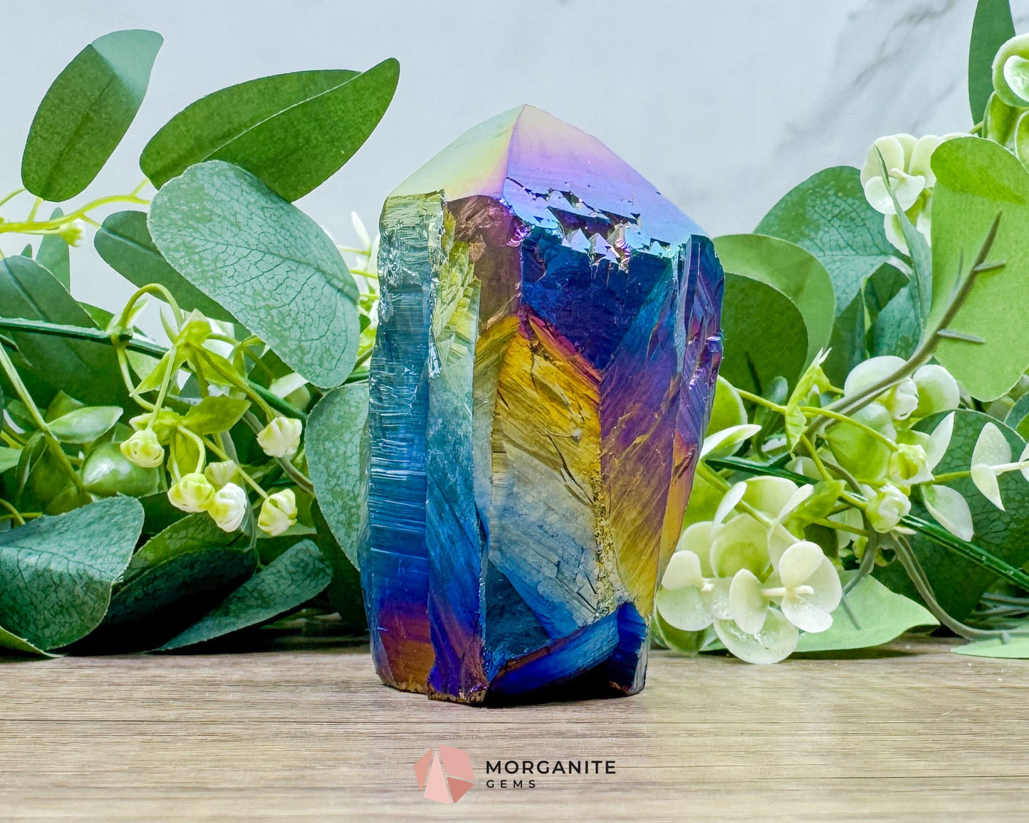 Rainbow Aura Black Obsidian Point No. 2 – Rough Cut Crystal for Protection Grounding & Energy Clearing - Metaphysical