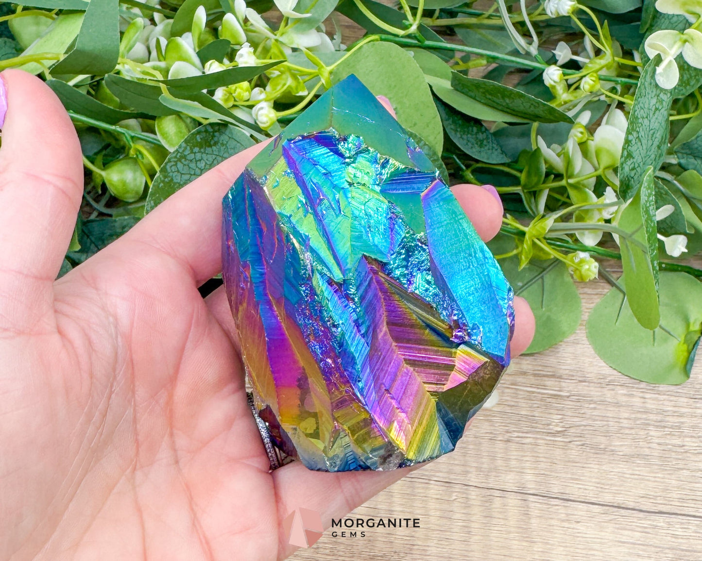 Rainbow Aura Black Obsidian Point No. 2 – Rough Cut Crystal for Protection Grounding & Energy Clearing - Metaphysical