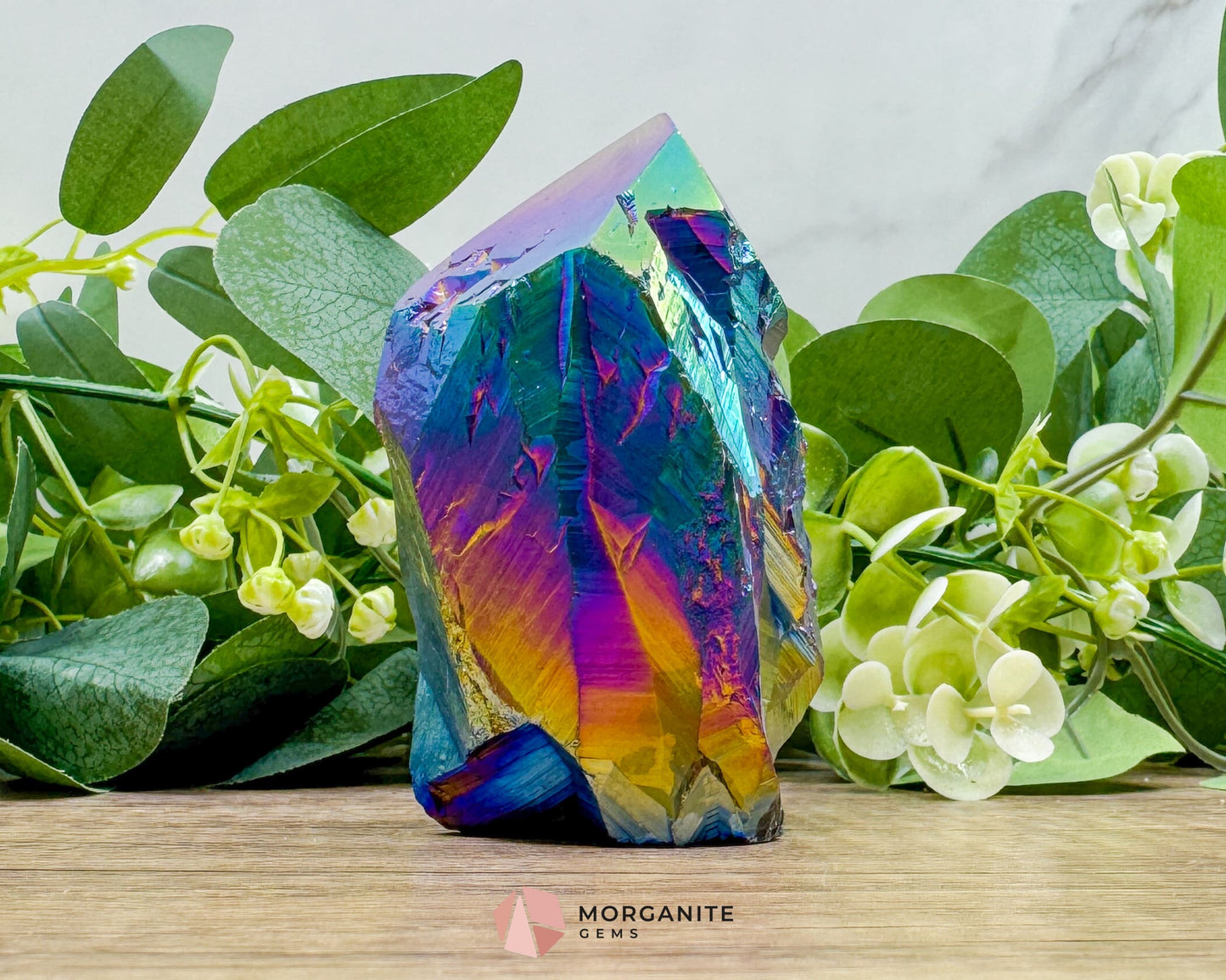 Rainbow Aura Black Obsidian Point No. 2 – Rough Cut Crystal for Protection Grounding & Energy Clearing - Metaphysical