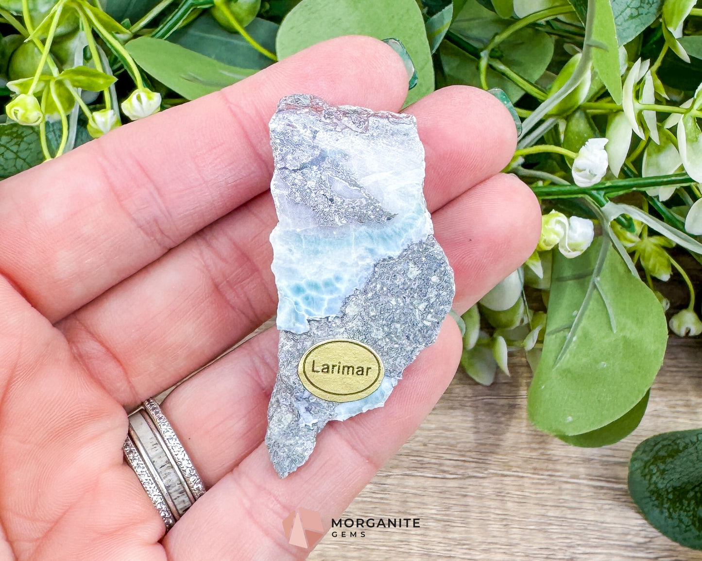 Raw Larimar with One Polished Side No. 11 | Rare Dominican Stone of Atlantis Crystal for Peace Expression & Emotional