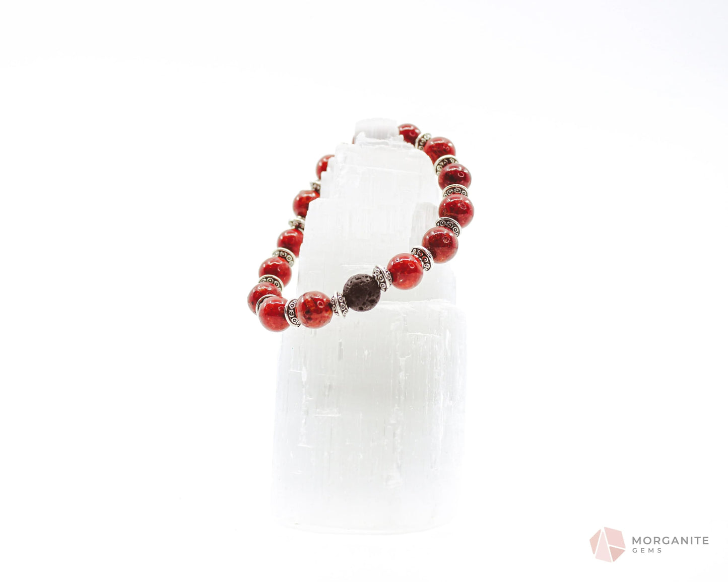 Red Coral and Lava Bracelet-Morganite Gems