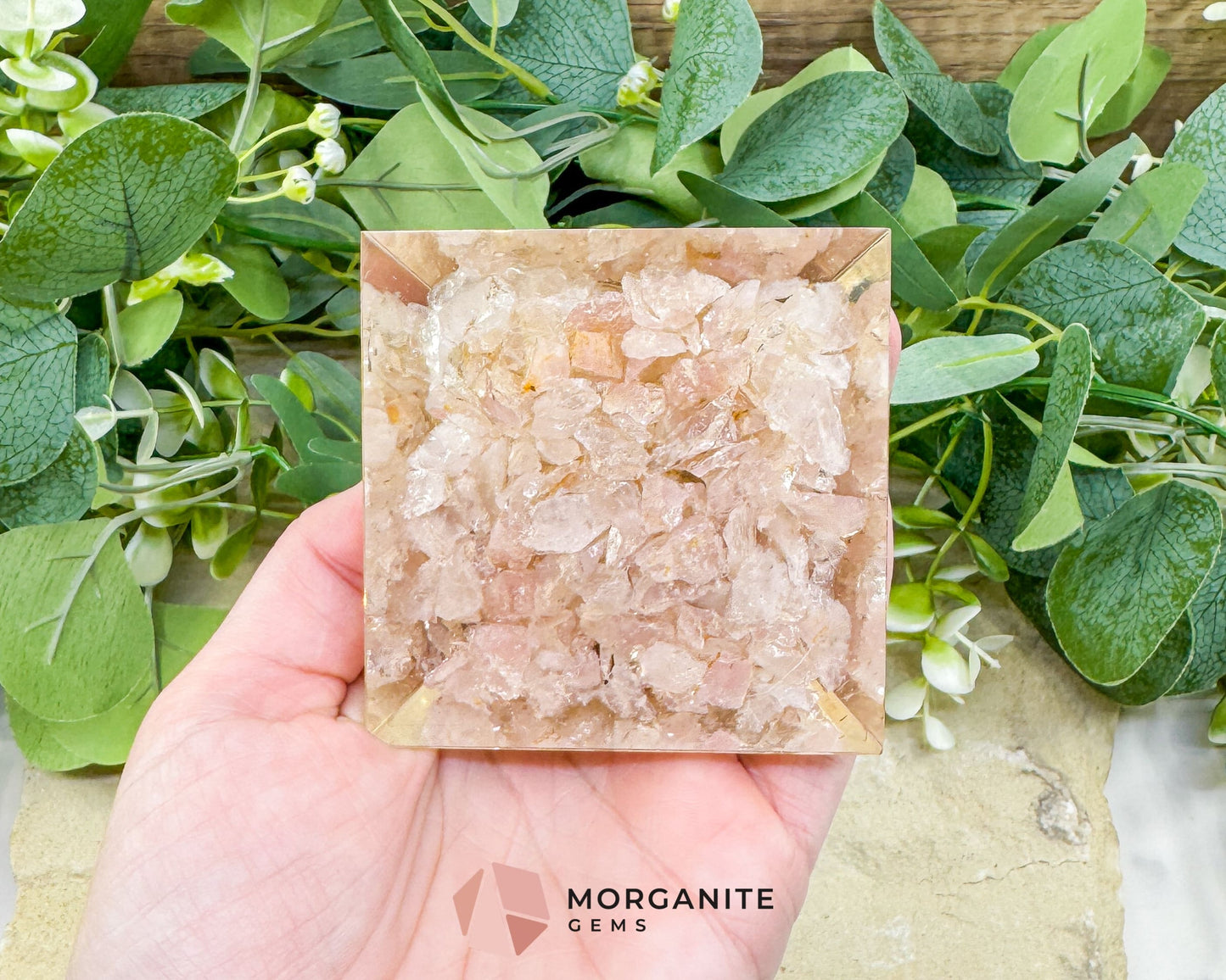 Rose Quartz Orgonite Pyramid with Clear Quartz Point – Love Healing & Heart‑Chakra Energy (≈ 2.7″) - Metaphysical