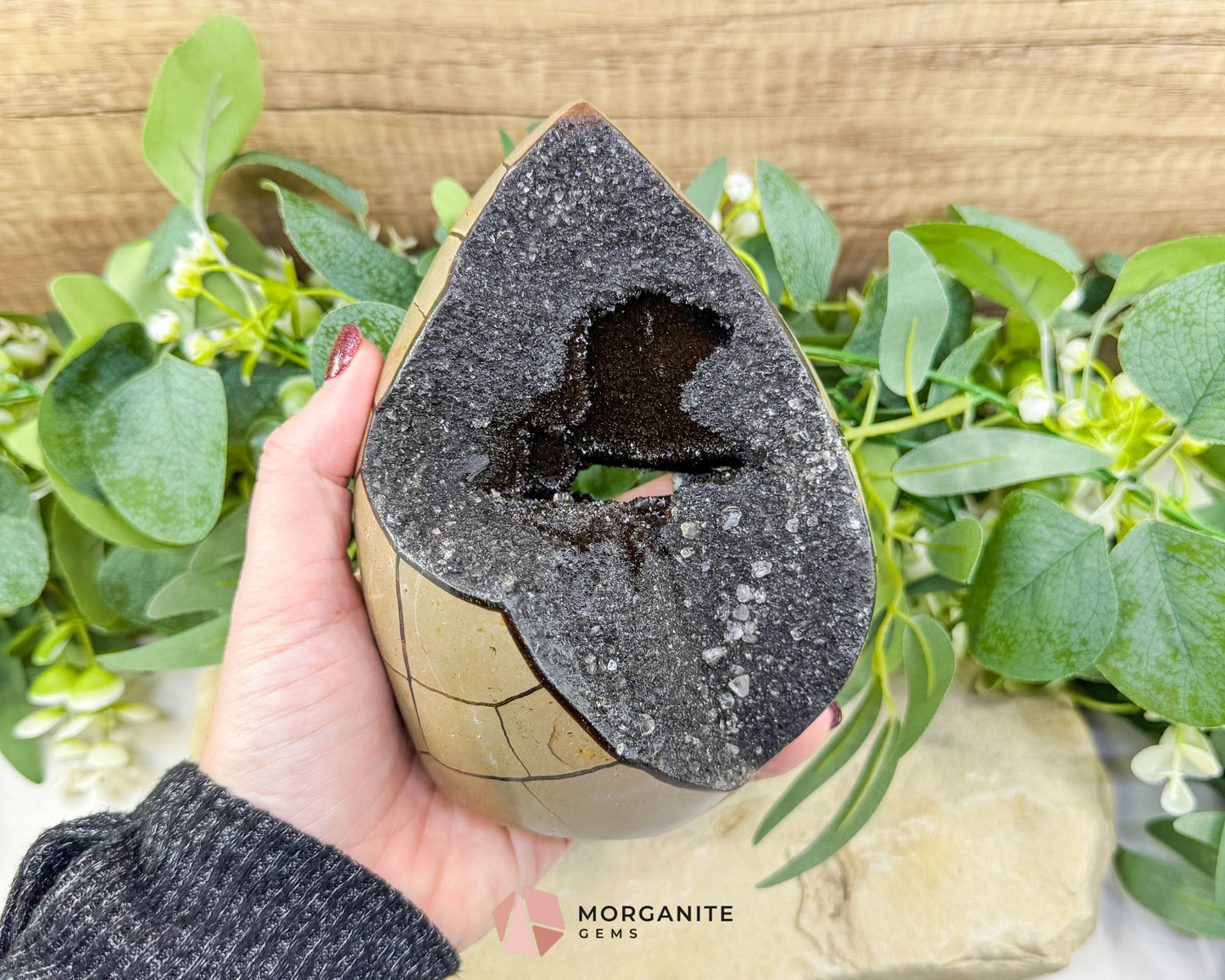 Septarian Dragon Egg Druzy Geode No. 3 – 6″ × 4.5″ × 3″ | 2.84 lb Statement Specimen - Metaphysical Crystals