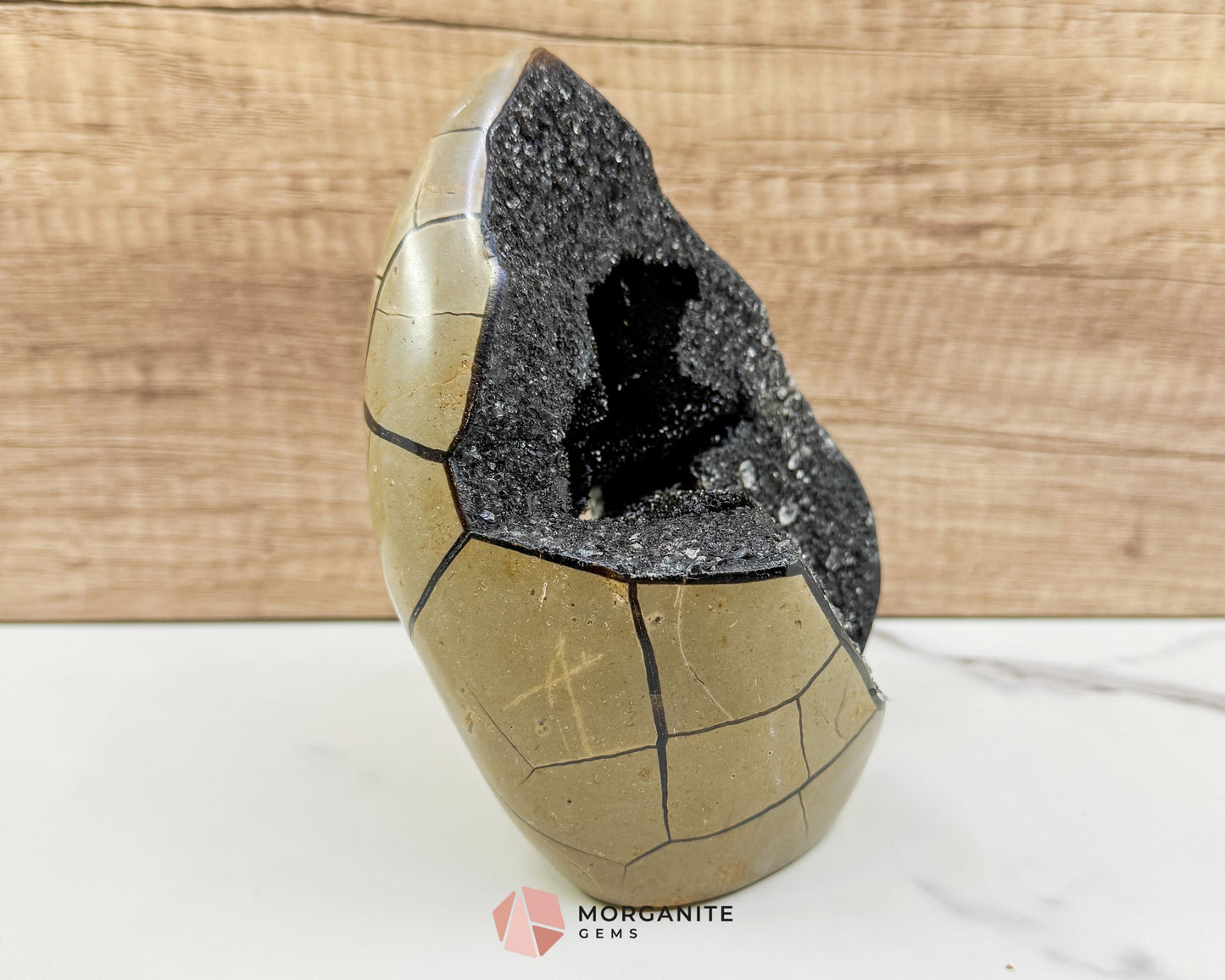 Septarian Dragon Egg Druzy Geode No. 3 – 6″ × 4.5″ × 3″ | 2.84 lb Statement Specimen - Metaphysical Crystals