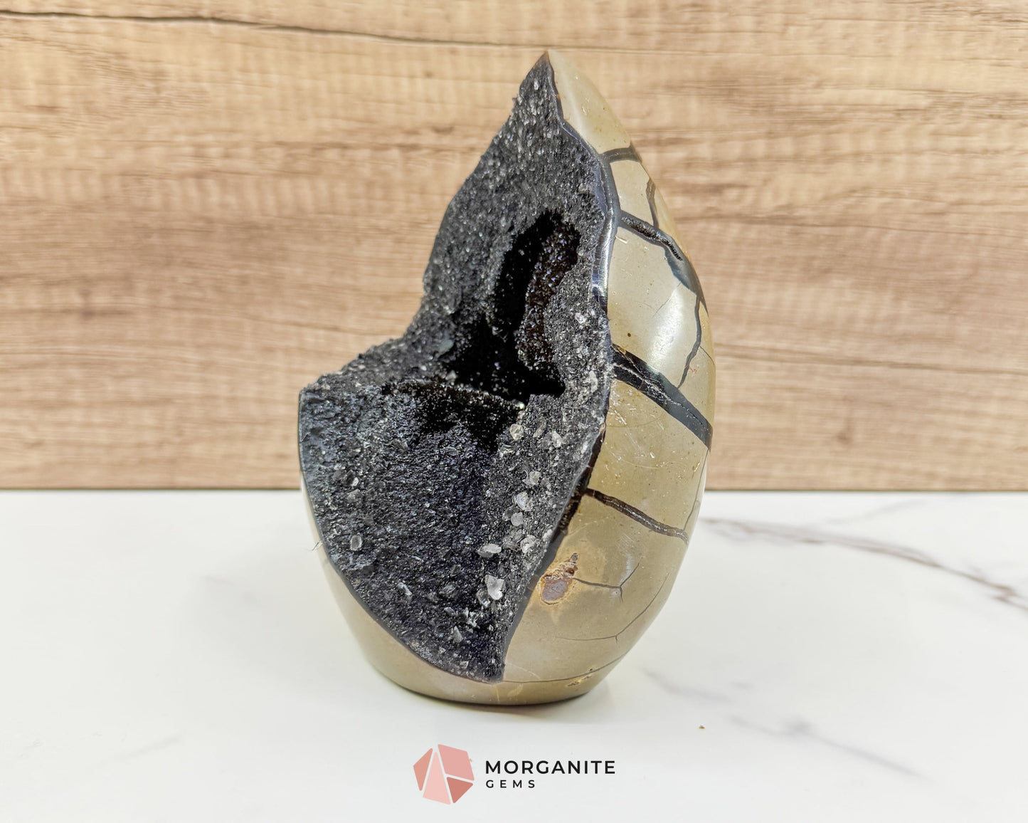 Septarian Dragon Egg Druzy Geode No. 3 – 6″ × 4.5″ × 3″ | 2.84 lb Statement Specimen - Metaphysical Crystals