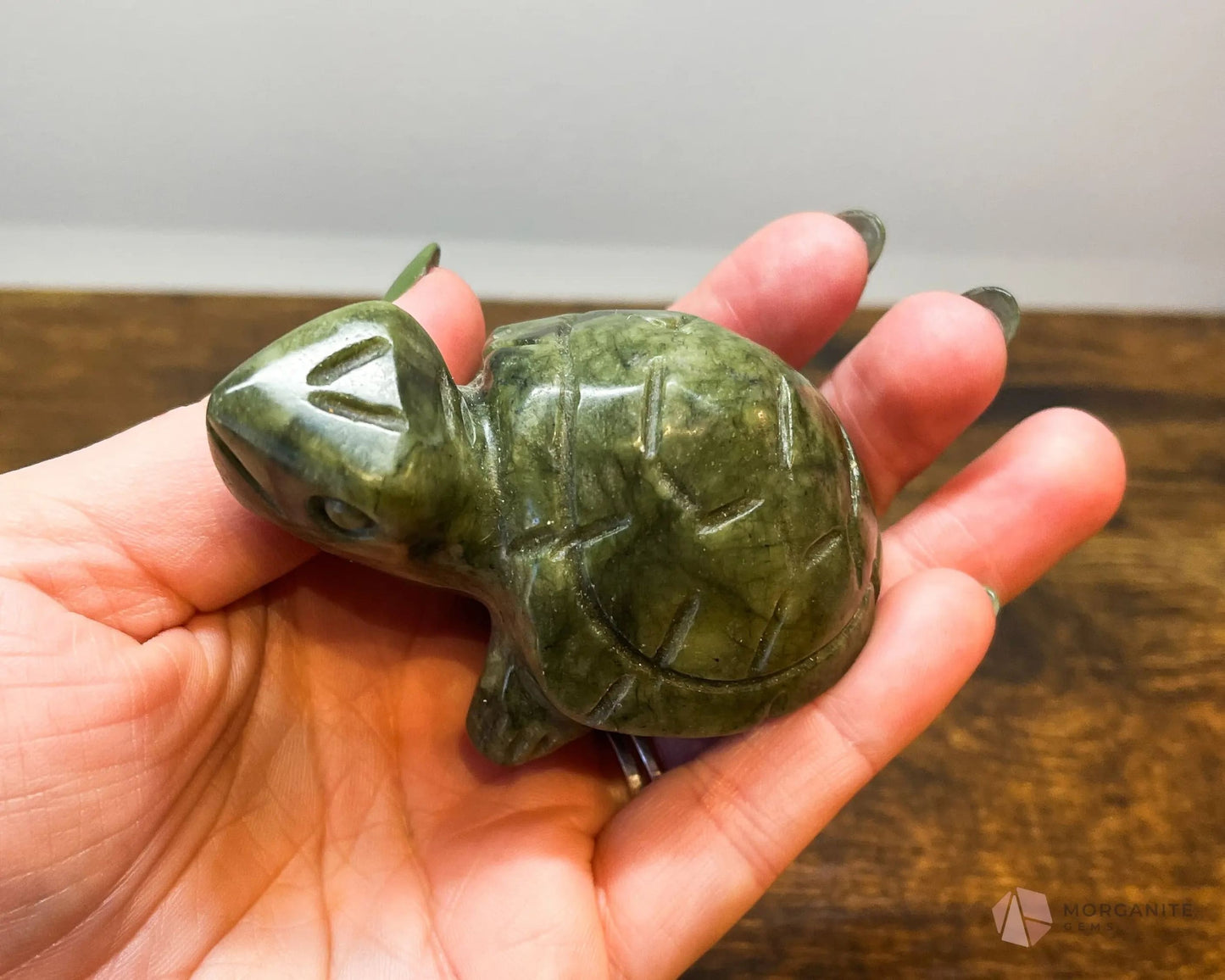 Serpentine Turtle Animal Carving-Morganite Gems