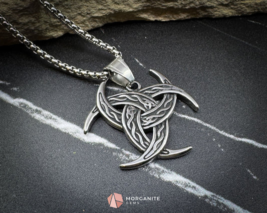 Vintage Viking Celtic Knot Pendant Necklace – Stainless Steel Amulet on Chain - Jewelry