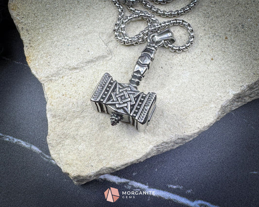 Retro Viking Thor’s Hammer Pendant Necklace – Stainless Steel Mjolnir Amulet - Jewelry